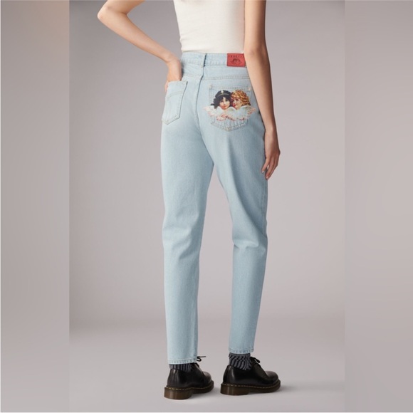 Fiorucci Tara Angel patched tapered straight leg high rise jeans size 25 - Picture 1 of 7
